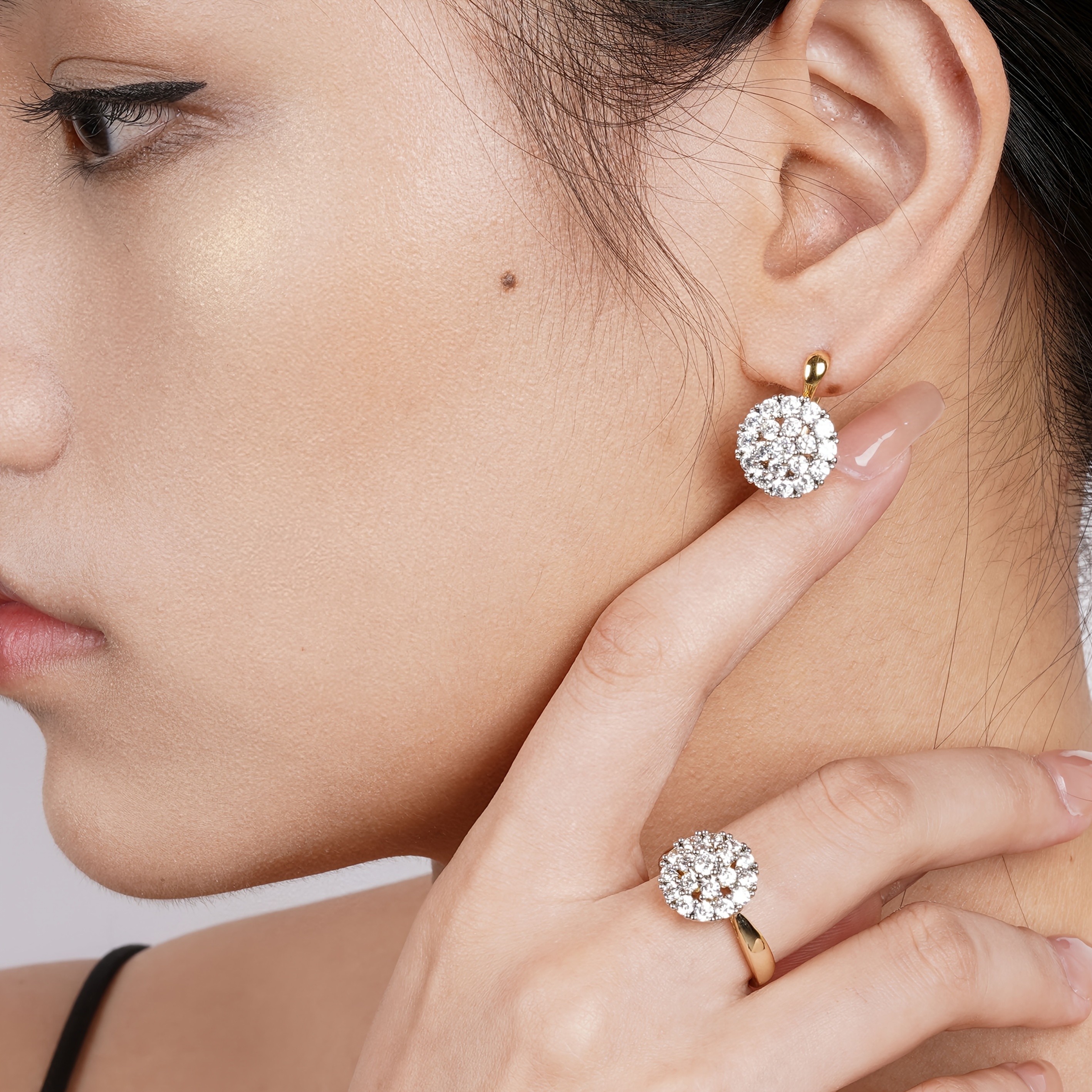 18K Gold Plated CZ Earrings & Ring Set